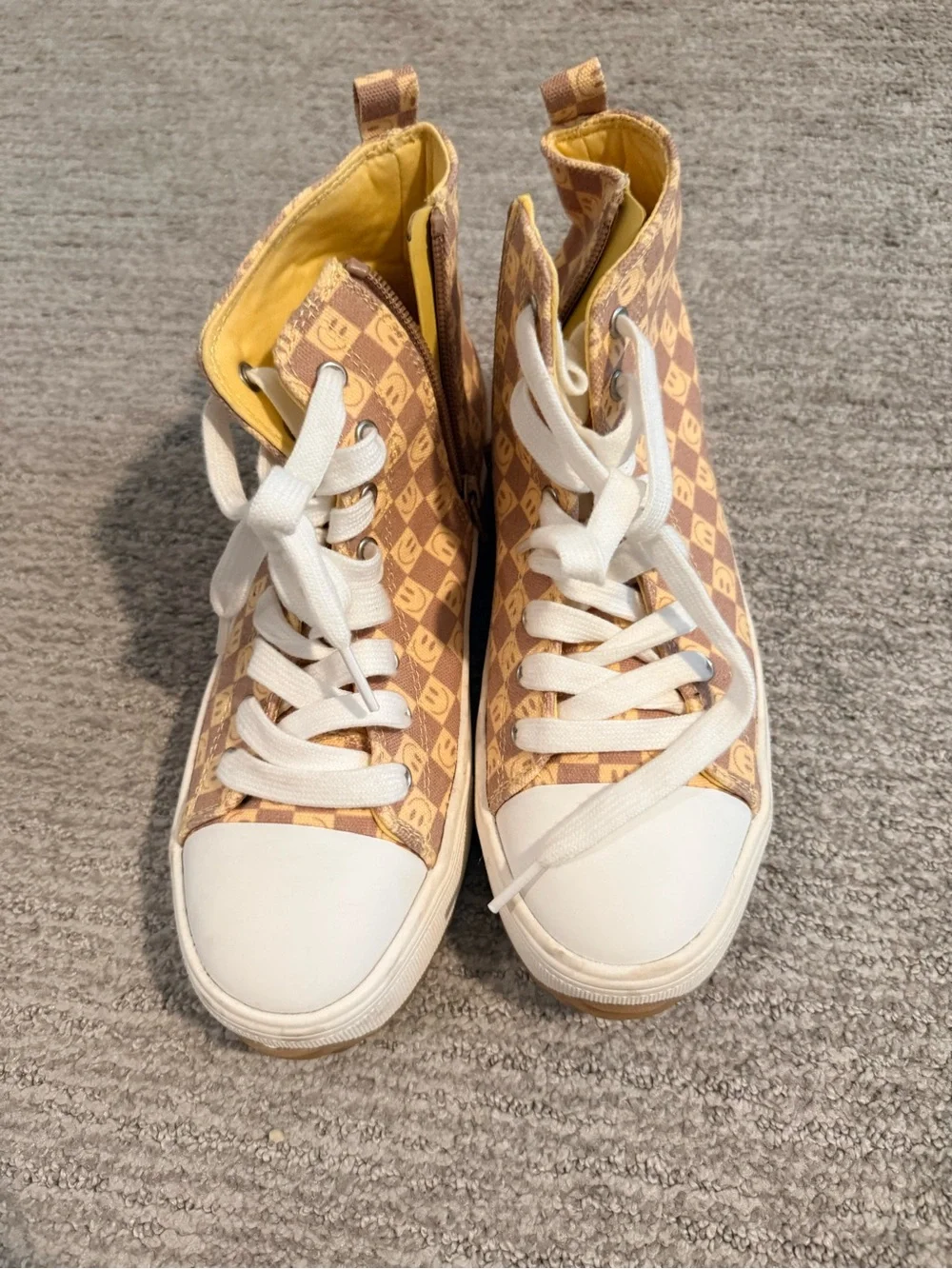 Cat & Jack Tan and Yellow Check High-Top Kids Sneakers